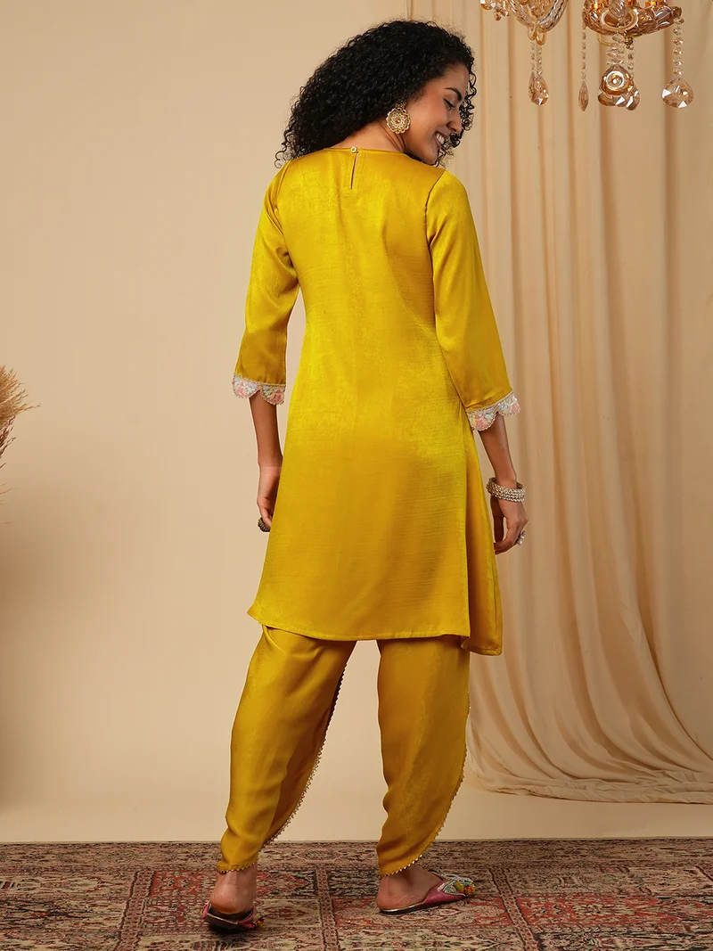 globus Women Embellished Velvet Tunic With Dhoti Pant