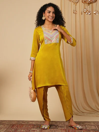globus Women Embellished Velvet Tunic With Dhoti Pant