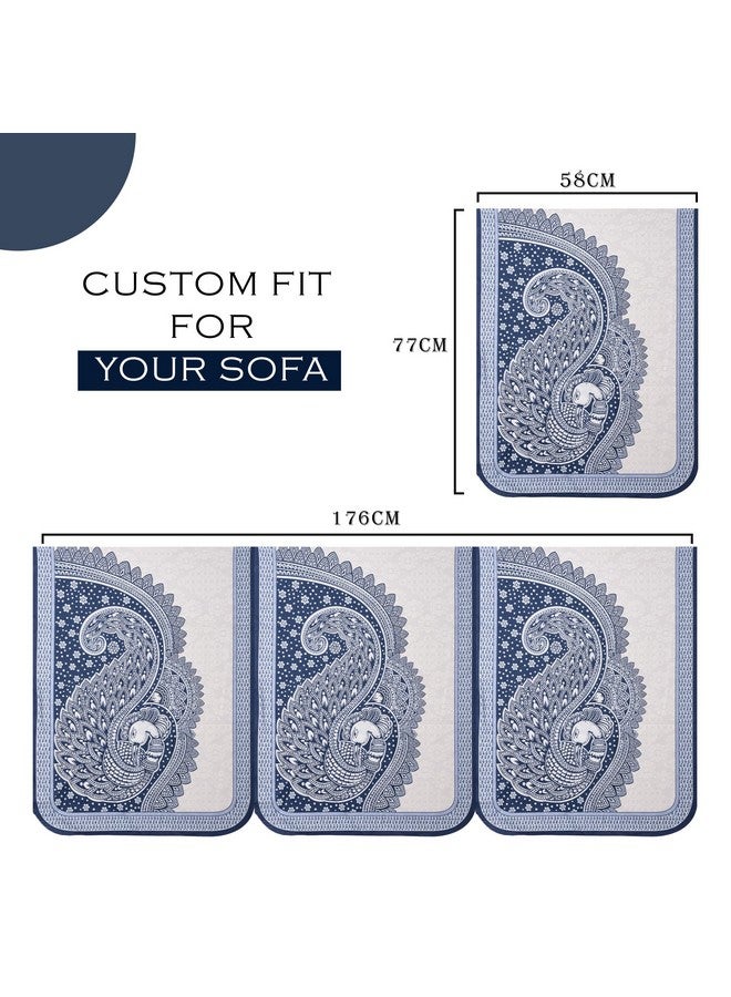 Kuber Industries Sofa Cover | Net Sofa Slipcover Set | 5 Seater Sofa Cover for Hall | Couch Sofa Cover Set | Sofa Cover for Home | Sofa Cover for Living Room | Mor Digital-837 | Blue - Image 2