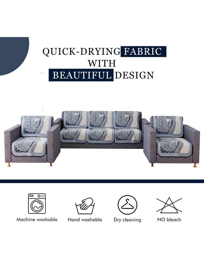 Kuber Industries Sofa Cover | Net Sofa Slipcover Set | 5 Seater Sofa Cover for Hall | Couch Sofa Cover Set | Sofa Cover for Home | Sofa Cover for Living Room | Mor Digital-837 | Blue - Image 4