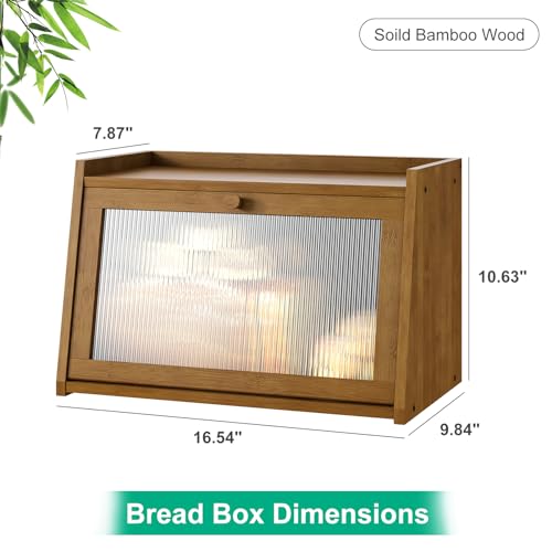 kiplant Bread Box for Kitchen Counter, Large Bamboo Bread Storage Container with Wavy Arcylic Door, Bamboo Wooden Farmhouse Bread Box for Your House (Brown, Medium) - Image 5