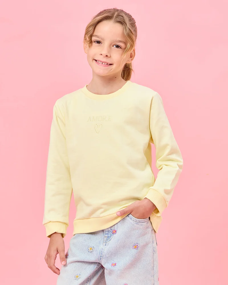 Redtag Girls Yellow Solid Sweatshirt