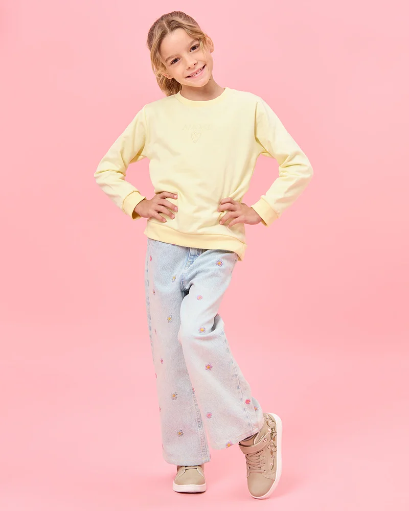 Redtag Girls Yellow Solid Sweatshirt