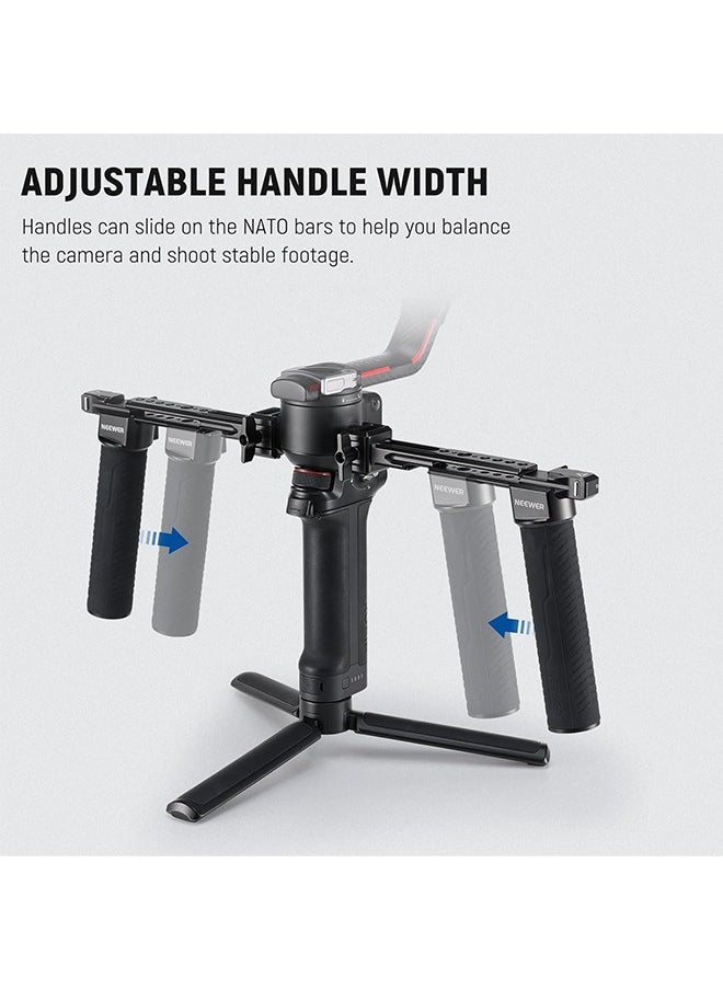 Neewer - NEEWER Dual Handgrip Compatible with DJI RS4 RS4 Pro RS3 RS3 Pro RS2 RSC2 Ronin S SC Gimbal, Dual Handle Kit with 2 Mini NATO Rails, Quick Release NATO Clamps, 1/4" & 3/8" Threads, GA006 - Image 1