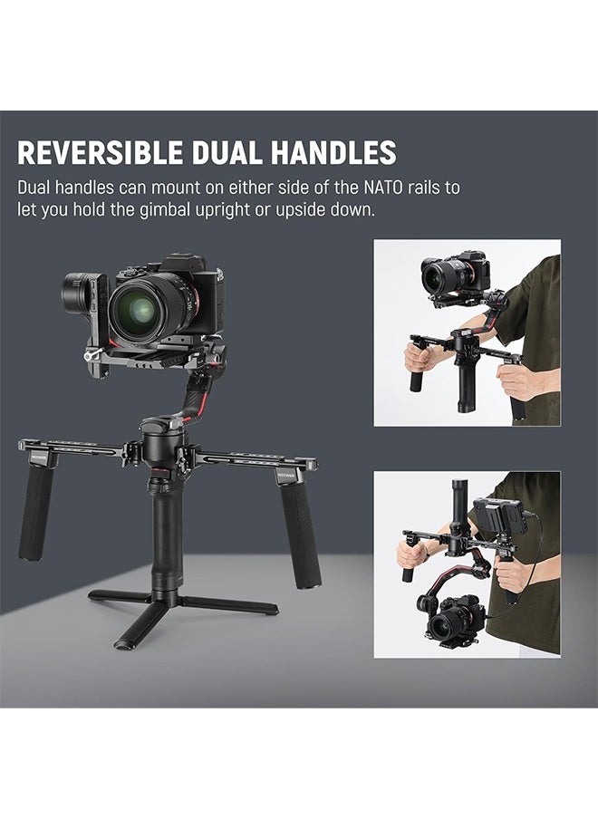 Neewer - NEEWER Dual Handgrip Compatible with DJI RS4 RS4 Pro RS3 RS3 Pro RS2 RSC2 Ronin S SC Gimbal, Dual Handle Kit with 2 Mini NATO Rails, Quick Release NATO Clamps, 1/4" & 3/8" Threads, GA006 - Image 1