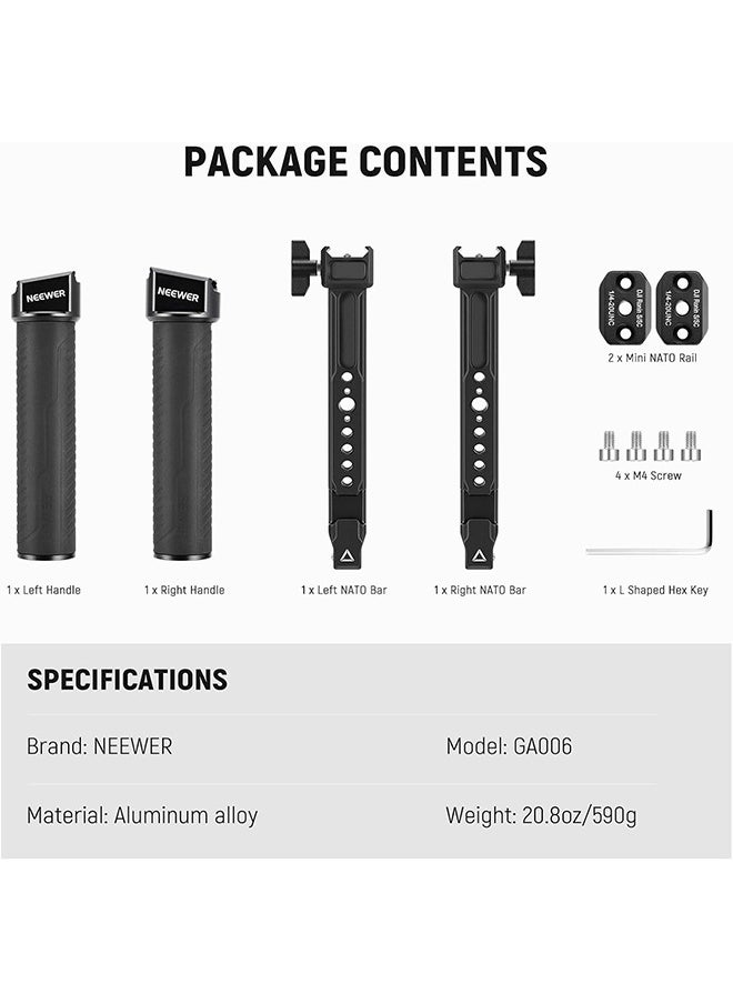 Neewer - NEEWER Dual Handgrip Compatible with DJI RS4 RS4 Pro RS3 RS3 Pro RS2 RSC2 Ronin S SC Gimbal, Dual Handle Kit with 2 Mini NATO Rails, Quick Release NATO Clamps, 1/4" & 3/8" Threads, GA006 - Image 1