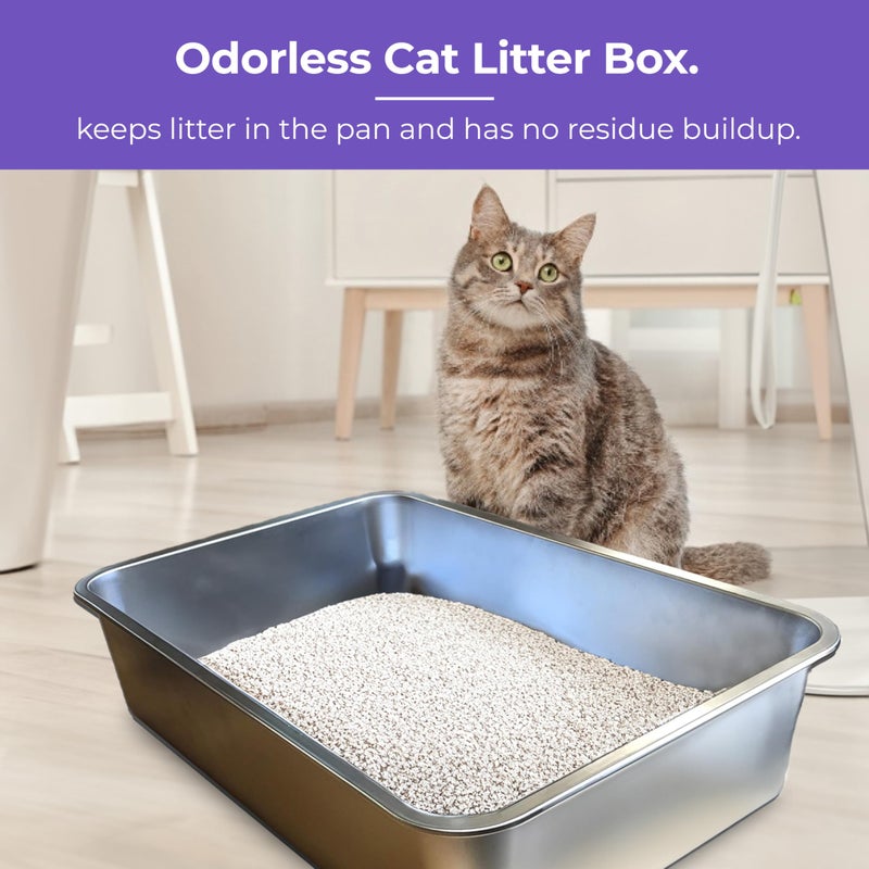 iPrimio Stainless Steel Litter Box - No Stick Litter Pan for Cats - XL Cat Box with Teflon Coating - Never Absorbs Odor or Rust - Ergonomic, Easy to Clean, Durable, Nonstick, Spacious Litter Pan - Image 2