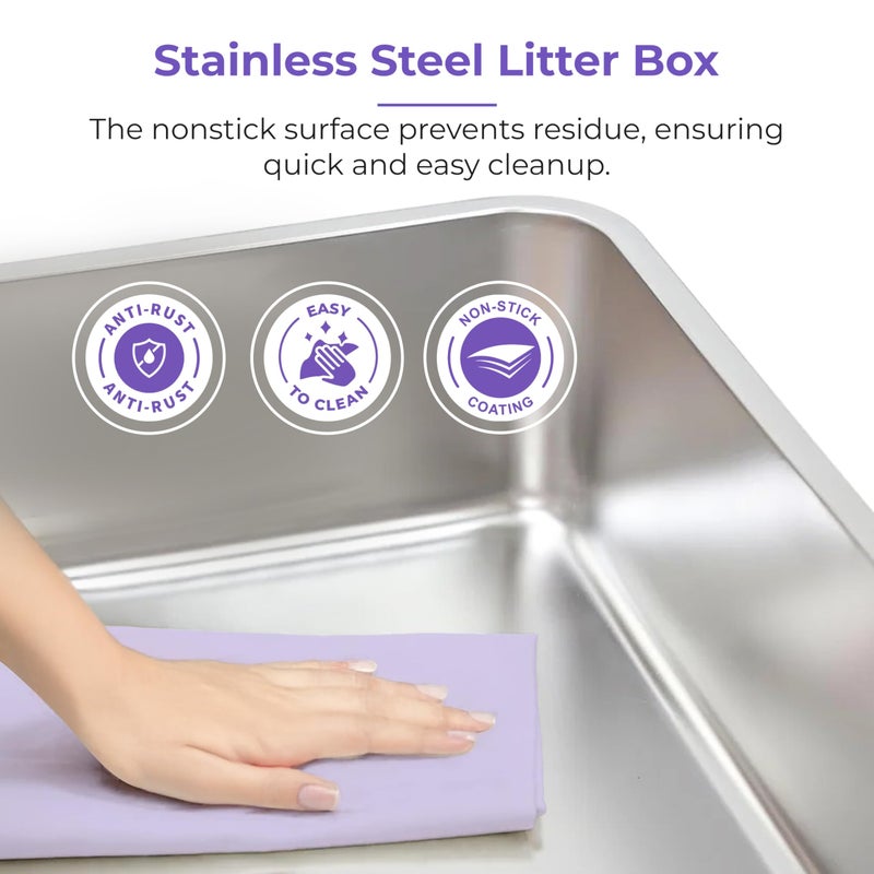iPrimio Stainless Steel Litter Box - No Stick Litter Pan for Cats - XL Cat Box with Teflon Coating - Never Absorbs Odor or Rust - Ergonomic, Easy to Clean, Durable, Nonstick, Spacious Litter Pan - Image 5