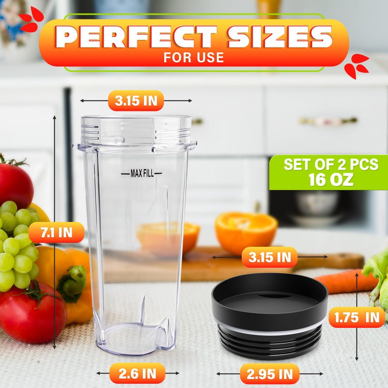 KETAR 2Pcs Single Serve Blender Cup with Lid - 16 Oz Cup Blender for Smoothies Ninja Blender Cups Replacement - 4 Tabs Single Serving Blender Bottle Lid For Bl770 Bl780 Bl660 Bl740 Nutri Ninja Blenders - Image 2