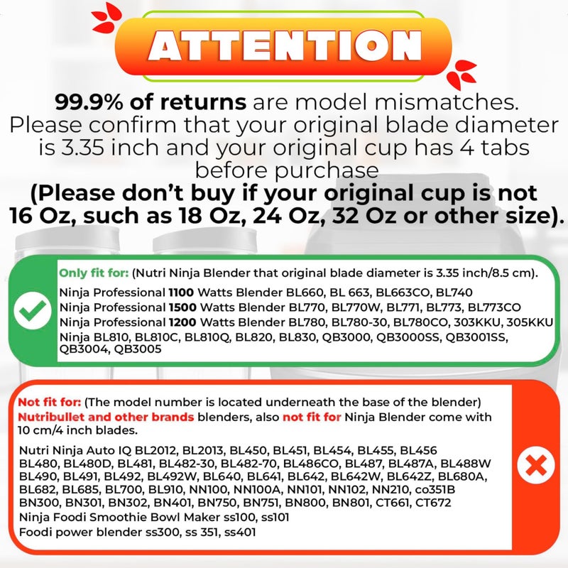 KETAR 2Pcs Single Serve Blender Cup with Lid - 16 Oz Cup Blender for Smoothies Ninja Blender Cups Replacement - 4 Tabs Single Serving Blender Bottle Lid For Bl770 Bl780 Bl660 Bl740 Nutri Ninja Blenders - Image 3