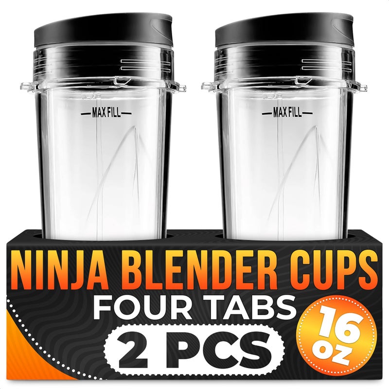 KETAR 2Pcs Single Serve Blender Cup with Lid - 16 Oz Cup Blender for Smoothies Ninja Blender Cups Replacement - 4 Tabs Single Serving Blender Bottle Lid For Bl770 Bl780 Bl660 Bl740 Nutri Ninja Blenders - Image 1