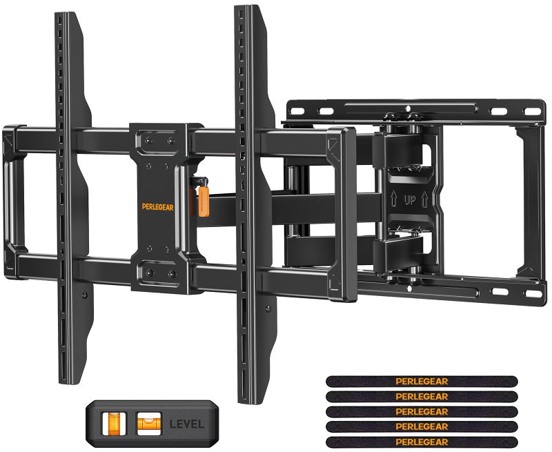 Perlegear Full Motion TV Wall Mount, Heavy Duty TV Mount for 42 55 65 75 85 86 inch Flat/Curved TVs up to 132 lbs, Swivel Tilt Articulating Wall Mount TV Bracket, 16" Studs, Max VESA 600x400mm, PGLF12 - Image 1