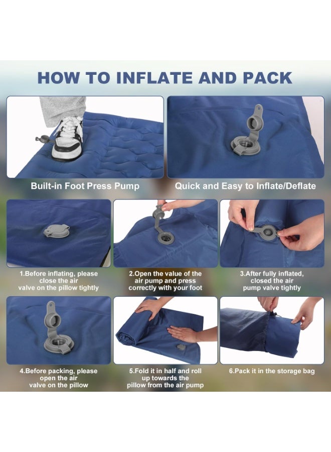 MINGPINHUIUS Camping Sleeping Pad with Pillow: Extra Thick 4.7 Inch Ultra-Light Self Inflating Airpad, Most Comfortable Inflatable Sleep Mattress with Foot Pump for Backpacking, Camp, Hiking, Tent (Navy Blue) - Image 3