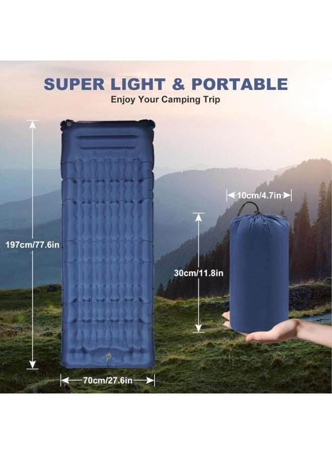 MINGPINHUIUS Camping Sleeping Pad with Pillow: Extra Thick 4.7 Inch Ultra-Light Self Inflating Airpad, Most Comfortable Inflatable Sleep Mattress with Foot Pump for Backpacking, Camp, Hiking, Tent (Navy Blue) - Image 5