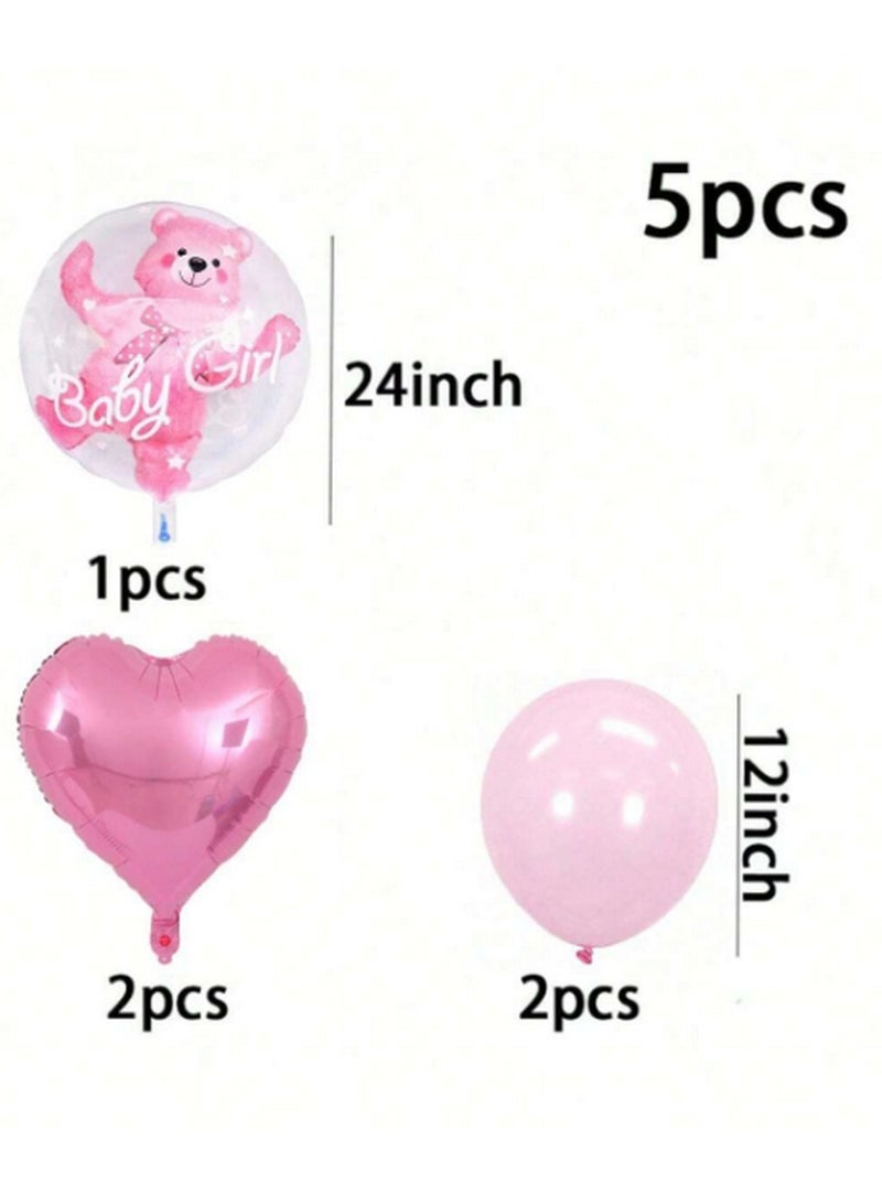 Transparent Balloon with Pink Teddy Bear Inside - "Baby Girl" Celebration Balloon  - Image 4