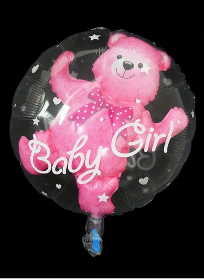 Transparent Balloon with Pink Teddy Bear Inside - "Baby Girl" Celebration Balloon  - Image 1