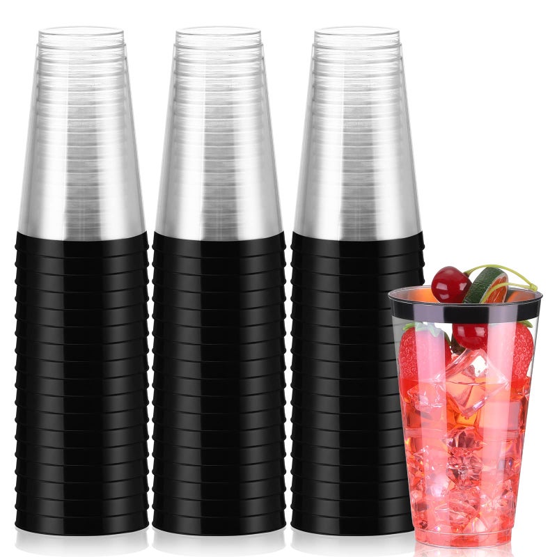 Norme 50 Pcs Black Graduation Cups 16 oz Disposable Plastic Party Drinking Cups Wine Glasses for Parties Old Fashioned Tumblers for Coffee Wedding Wine