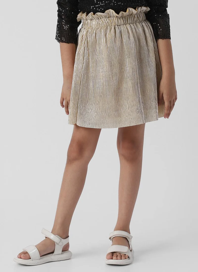 Nautinati Nautinati Girls Frilled Neckline Stylised Sleeve Sequin Partywear Combo Set of Top and Skirt
