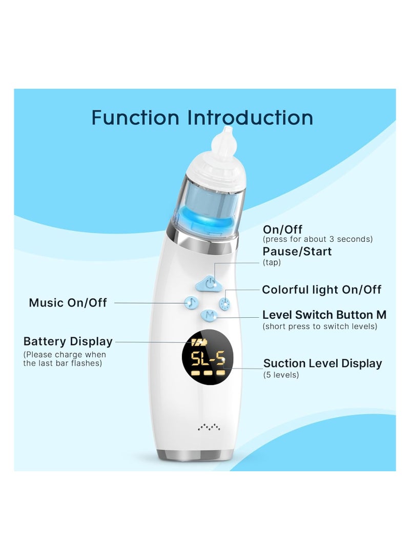 SOLARAE Nose Cleaner, Electric Waterproof with 3 Silicone Tips, Rechargeable Nose Cleaner for with 5 Suction Levels, Nose Cleaner with Music & Light (Blue) - Image 4