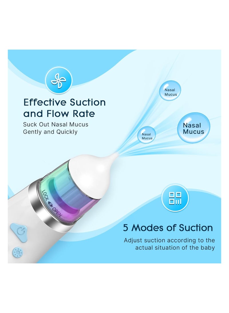 SOLARAE Nose Cleaner, Electric Waterproof with 3 Silicone Tips, Rechargeable Nose Cleaner for with 5 Suction Levels, Nose Cleaner with Music & Light (Blue) - Image 5