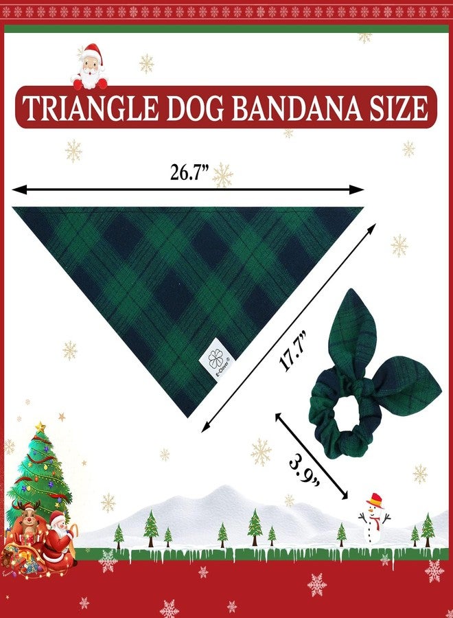 E-Clover Christmas Dog Bandanas Boy & Matching Scrunchie Set Plaid Dog Bibs Scarf Triangle Kerchief Bandana for Medium Large Dogs Birthday Gifts Pet Owner Mom Green Winter - Image 4