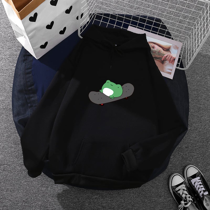 2021 Skateboard Frog Loose Fit Hoodie Black 