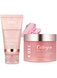 KOEC Collagen Night Wrapping Mask 2.54 fl.oz+Collagen Jelly Cream 100g,Deeply Hydrates,Firming and Glowy - Reduce Sagging and Wrinkle for Glowing Skin,Face Serum Moisturiser - Boosts Skin's Barrier Hydration and Glow,For All Skin Types  - Image 1