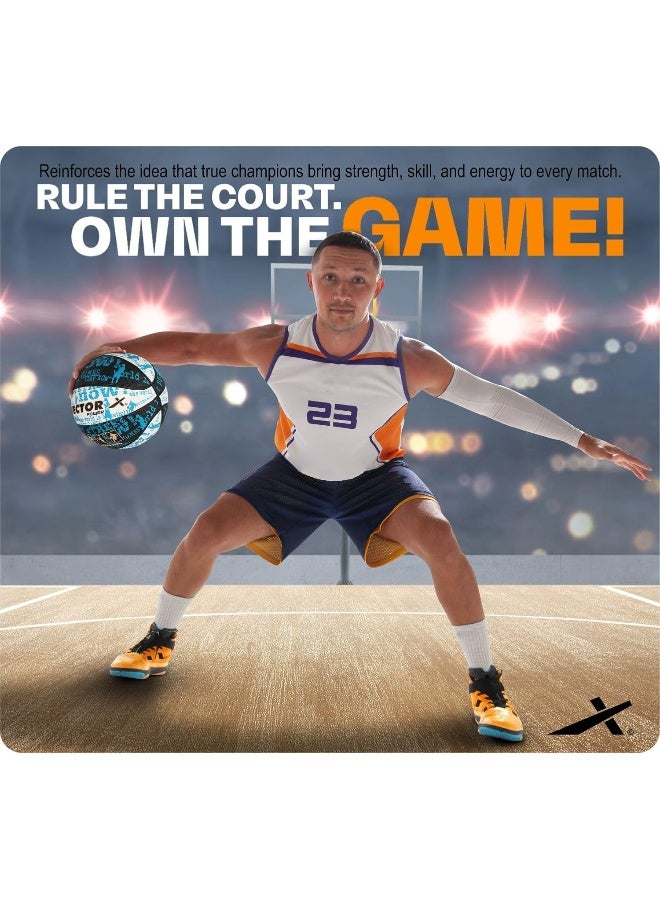 Vector X Power Rubber Basketball – Durable Training & Match Ball with Free Pump & Air Needle, Size 7, Black-White-Blue - Image 3