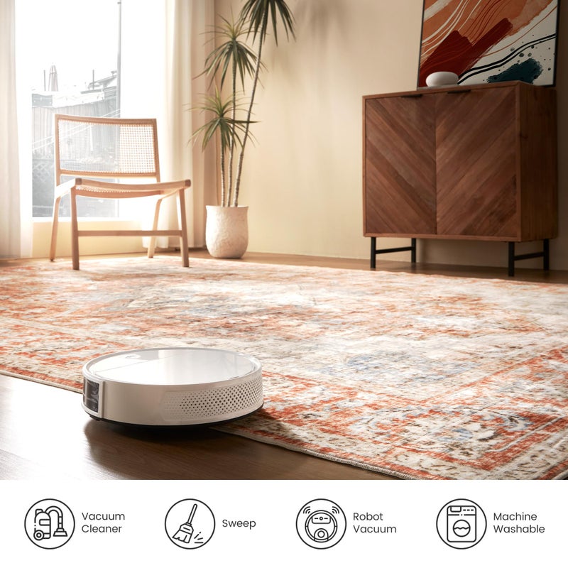 SLEEP ZONE 4x6 Area Rug for Bedroom, Machine Washable Area Rugs for Living Room, Low Pile Lightweight Non Slip Carpet, Vintage Rug for Dining Room, Home Office, Brick - Image 5