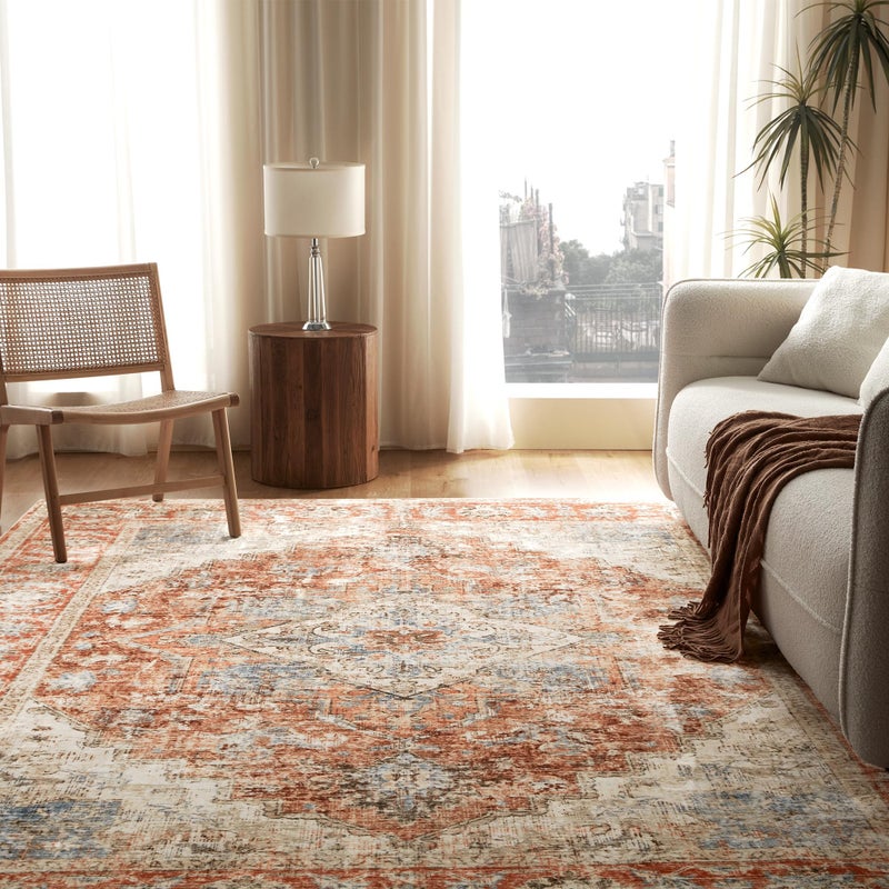 SLEEP ZONE 4x6 Area Rug for Bedroom, Machine Washable Area Rugs for Living Room, Low Pile Lightweight Non Slip Carpet, Vintage Rug for Dining Room, Home Office, Brick - Image 1