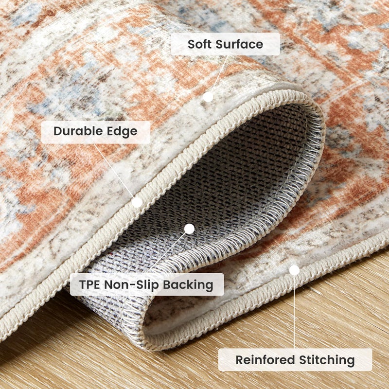 SLEEP ZONE 4x6 Area Rug for Bedroom, Machine Washable Area Rugs for Living Room, Low Pile Lightweight Non Slip Carpet, Vintage Rug for Dining Room, Home Office, Brick - Image 3