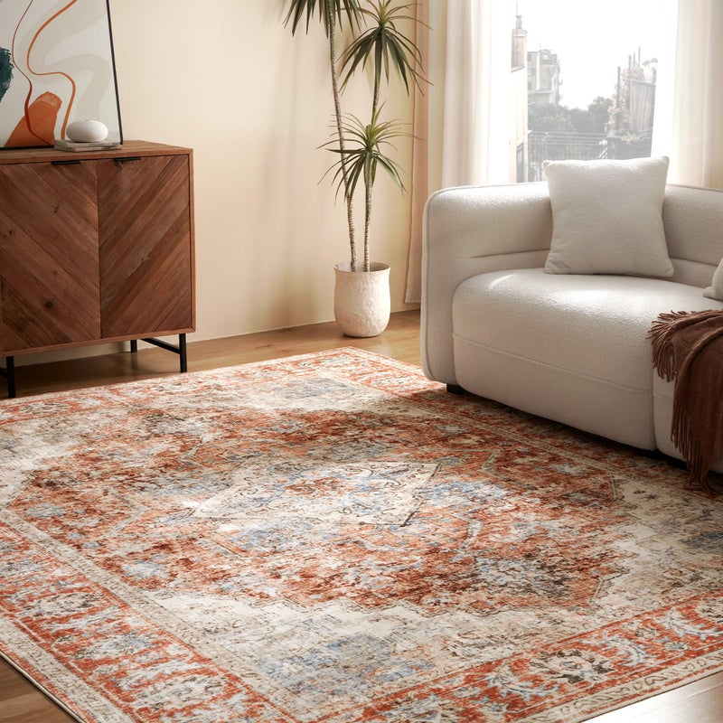 SLEEP ZONE 4x6 Area Rug for Bedroom, Machine Washable Area Rugs for Living Room, Low Pile Lightweight Non Slip Carpet, Vintage Rug for Dining Room, Home Office, Brick - Image 2