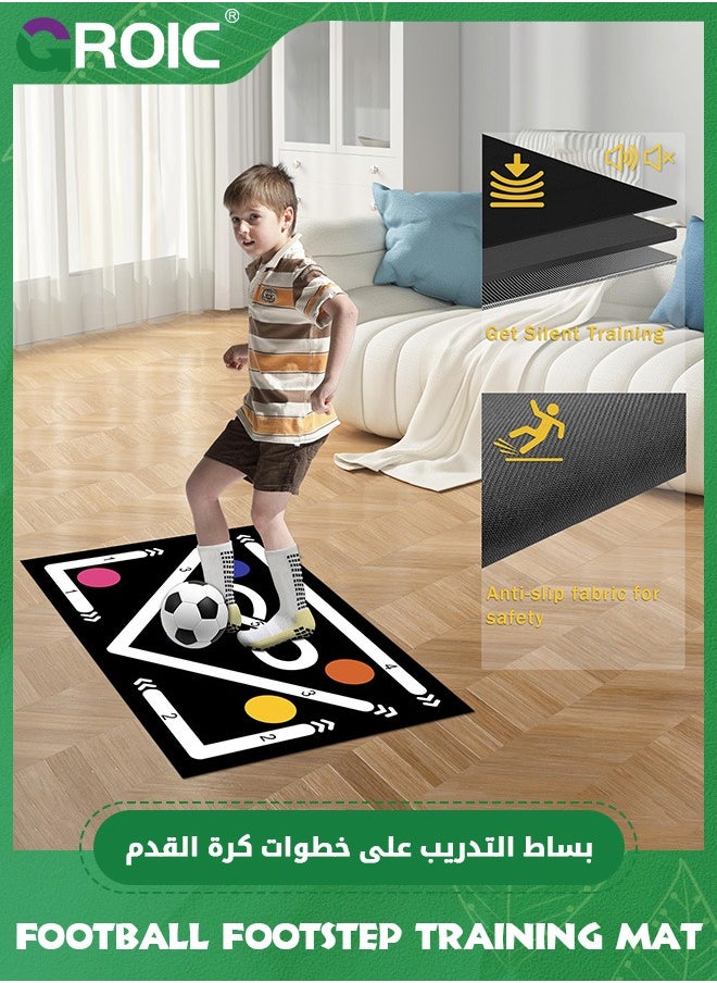 GROIC - Football Footstep Training Set - Football Footstep Training Mat and Anti-Slip Grip Socks, Soccer Training Mat Soccer Workout Equipment Indoor Soccer Skills Drills Pad Soccer Train Mat (90*60cm) - Image 1