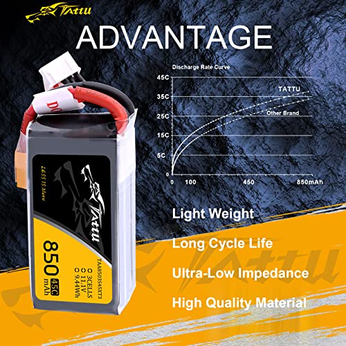 Tattu 850mAh 11.1V 45C 3S LiPo Battery Pack with XT30 Plug for Multirotor FPV 150 180 Size Quadcopter - Image 4