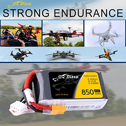 Tattu 850mAh 11.1V 45C 3S LiPo Battery Pack with XT30 Plug for Multirotor FPV 150 180 Size Quadcopter - Image 5