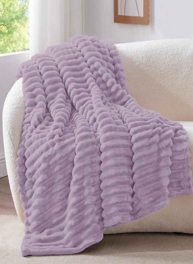 BEDELITE Fleece Throw Blanket for Couch - 300GSM Soft & Warm Fluffy Lilac Blanket, Decorative and Giftable Striped Blankets for Women, Men, 50"x60" - Image 2