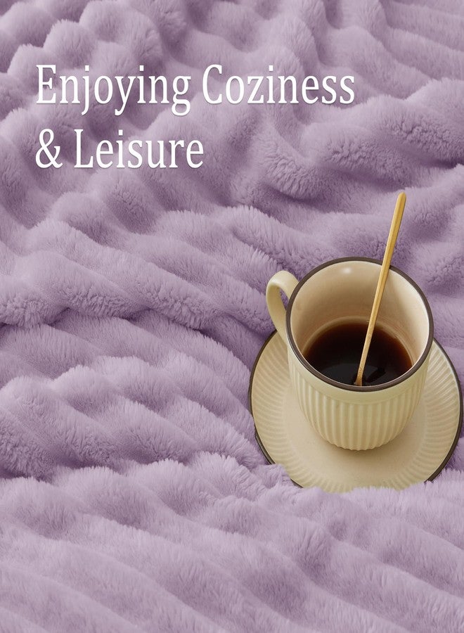 BEDELITE Fleece Throw Blanket for Couch - 300GSM Soft & Warm Fluffy Lilac Blanket, Decorative and Giftable Striped Blankets for Women, Men, 50"x60" - Image 5