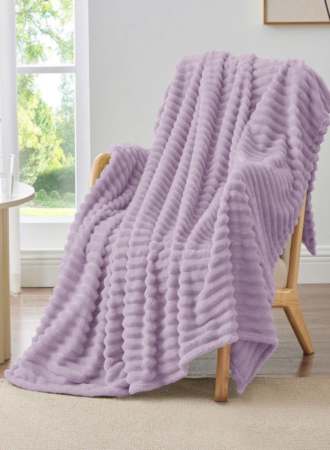 BEDELITE Fleece Throw Blanket for Couch - 300GSM Soft & Warm Fluffy Lilac Blanket, Decorative and Giftable Striped Blankets for Women, Men, 50"x60" - Image 1