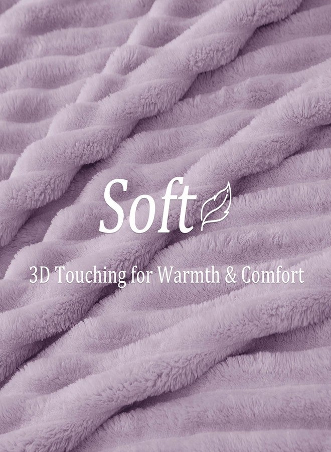 BEDELITE Fleece Throw Blanket for Couch - 300GSM Soft & Warm Fluffy Lilac Blanket, Decorative and Giftable Striped Blankets for Women, Men, 50"x60" - Image 4
