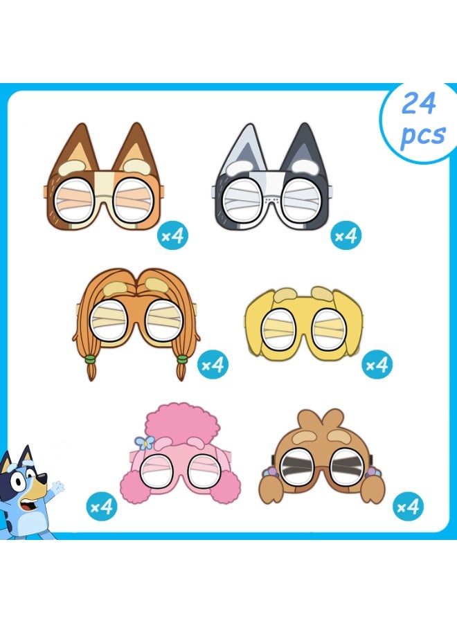 ILovhaprty 24pcs Bluey Paper Glasses - Family Fun Party Favors, 6 Designs Cartoon Eye Masks for Kids, Birthday Party Supplies, Photo Booth Props, Cute Costume Glasses for Bluey Birthday Decoration Supplies - Image 2