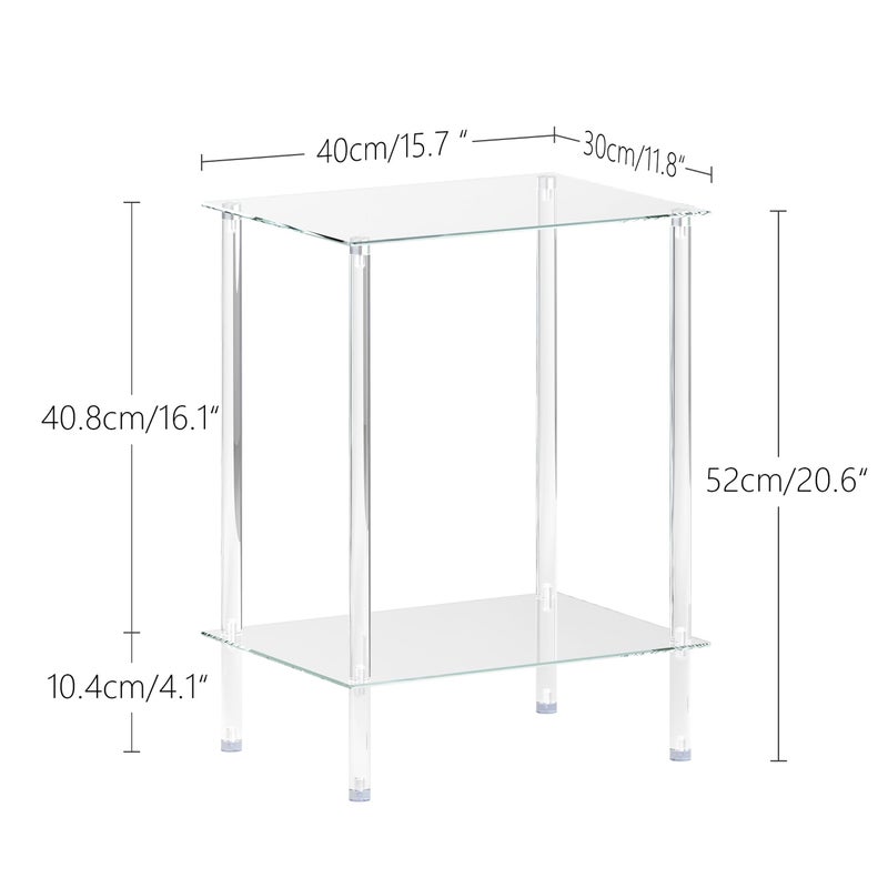 IRCPEN Tempered Glass Side Tables Set of 2 Acrylic End Table with 2 Storage Shelve transparent Bedside simplicity clear 2-Tier Nightstands small Spaces Office Bedroom Living Room Study Transparent ET-008TR - Image 3