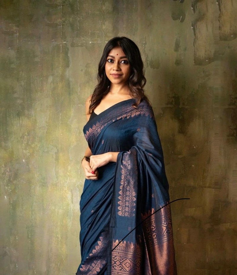 Vivatra Women Banarasi Soft Silk Saree | Jacquard Weaving with Rich Pallu & Border | Includ Matching Utitched Blouse Piece (VT-KP-6012-Blue) - Image 5