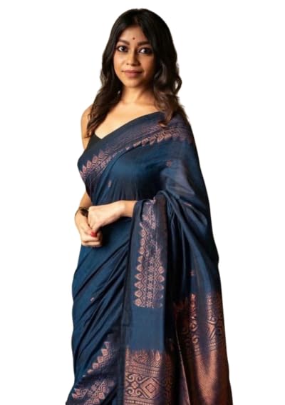 Vivatra Women Banarasi Soft Silk Saree | Jacquard Weaving with Rich Pallu & Border | Includ Matching Utitched Blouse Piece (VT-KP-6012-Blue) - Image 1