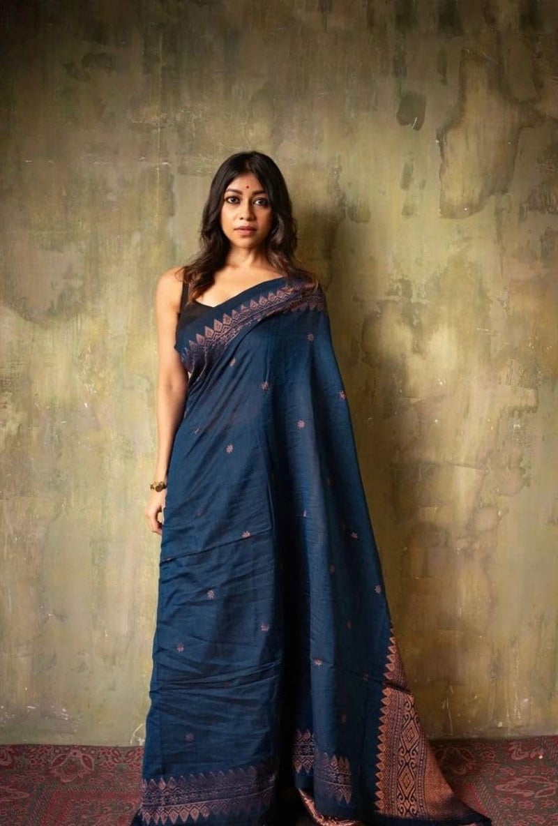 Vivatra Women Banarasi Soft Silk Saree | Jacquard Weaving with Rich Pallu & Border | Includ Matching Utitched Blouse Piece (VT-KP-6012-Blue) - Image 2