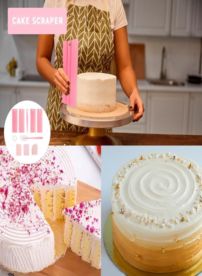 Motroce 9PCS Cake Scraper Set with Cake Scraper Smoother Set, Cake Decorating Comb, Icing Smoother Plastic Sawtooth,Cake Icing Kitchen Baking Cake Edge(Pink) - Image 3