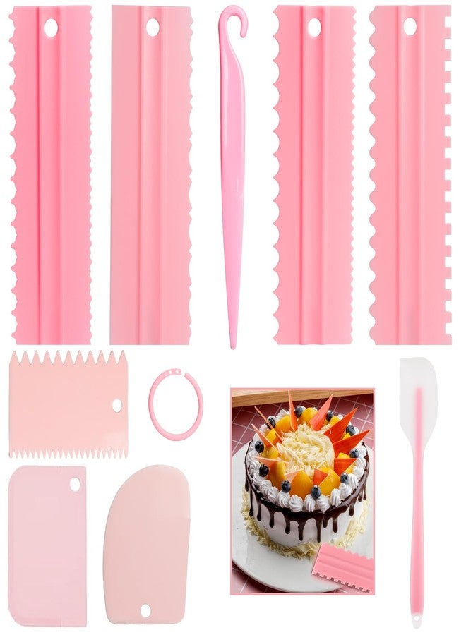 Motroce 9PCS Cake Scraper Set with Cake Scraper Smoother Set, Cake Decorating Comb, Icing Smoother Plastic Sawtooth,Cake Icing Kitchen Baking Cake Edge(Pink) - Image 1