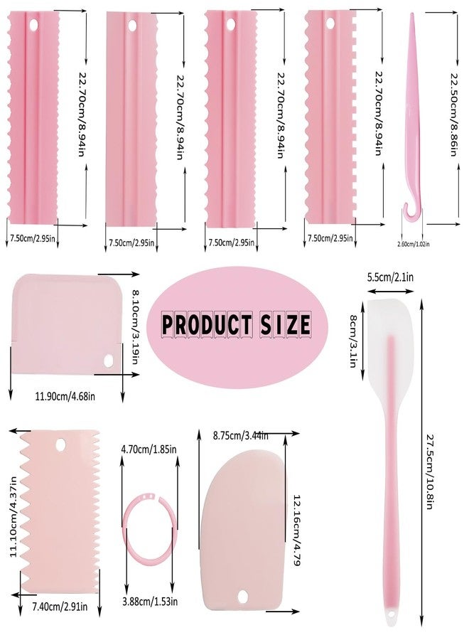 Motroce 9PCS Cake Scraper Set with Cake Scraper Smoother Set, Cake Decorating Comb, Icing Smoother Plastic Sawtooth,Cake Icing Kitchen Baking Cake Edge(Pink) - Image 2