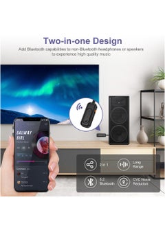 SYOSI Bluetooth 5.2 Transmitter Receiver, Receiver 2 in1 Wireless 3.5mm Bluetooth Adapter, Dual Connect, Noise Cancelling Aux Bluetooth Adapter for PC/TV/Car Sound System  - Image 2