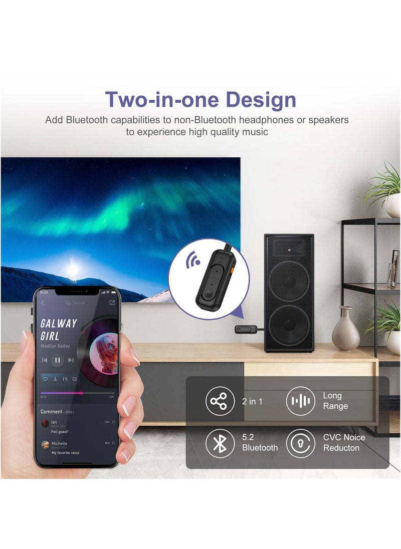 SYOSI Bluetooth 5.2 Transmitter Receiver, Receiver 2 in1 Wireless 3.5mm Bluetooth Adapter, Dual Connect, Noise Cancelling Aux Bluetooth Adapter for PC/TV/Car Sound System  - Image 2