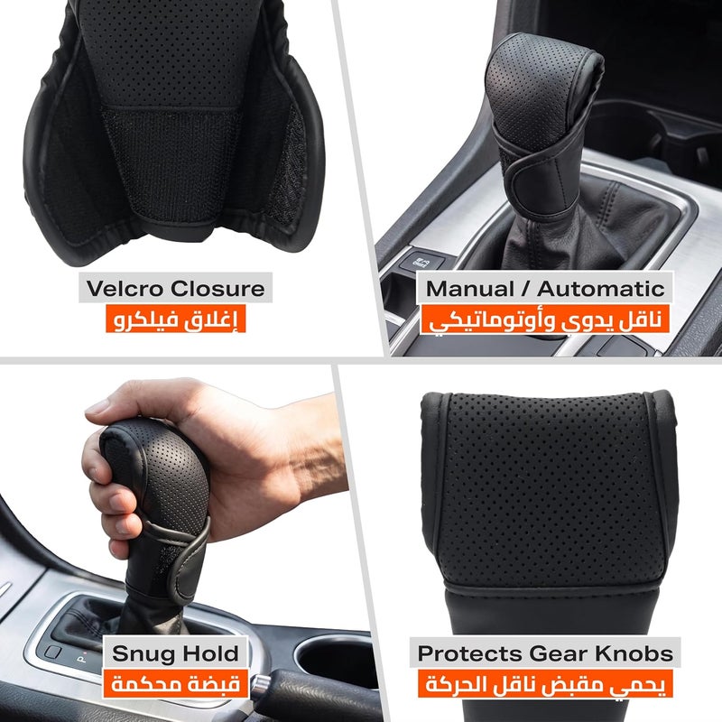 Car Gear Shift Cover - Universal Interior Gear Stick and Knob Protector with Adjustable Velcro, Breathable Anti-Slip Padded Design, Durable Black Car Accessory for Trucks, SUVs & Most Cars - Image 3